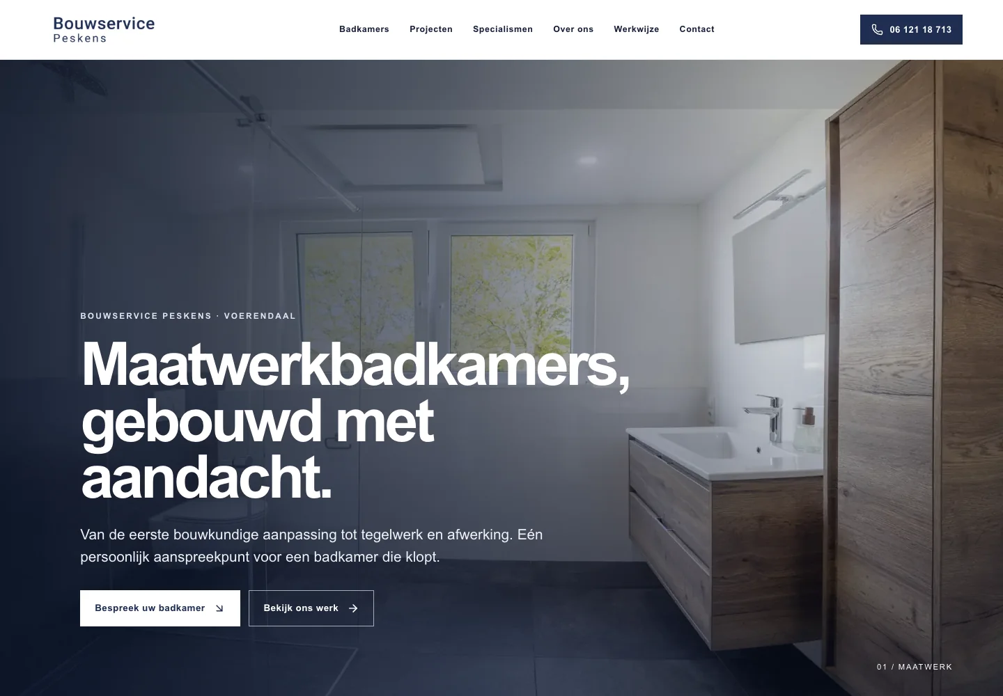Homepage van Bouwservice Peskens met een gerealiseerde maatwerkbadkamer