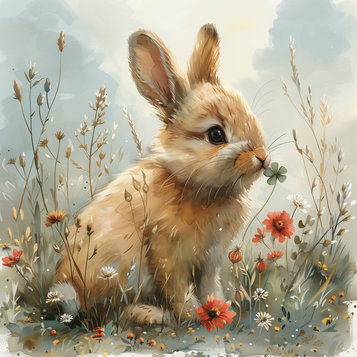 Peaceful Bunny in a Spring Meadow
