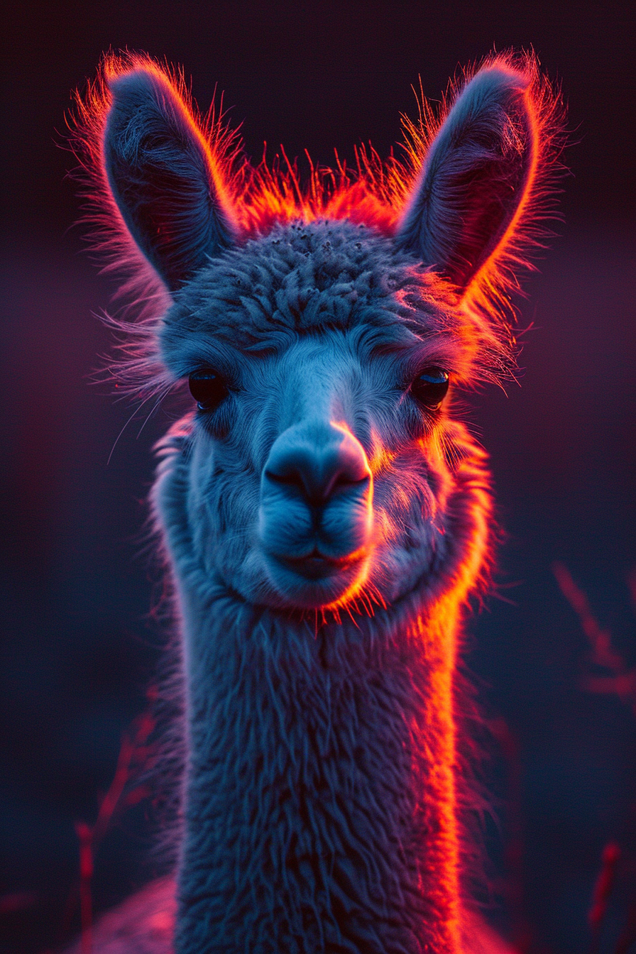 Neon Alpaca Silhouette: A Night of Cool Colors