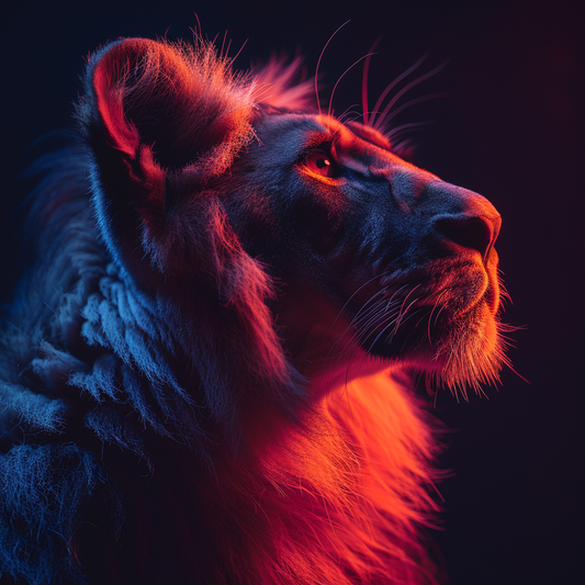 Neon Lion Silhouette: A Night of Cool Colors