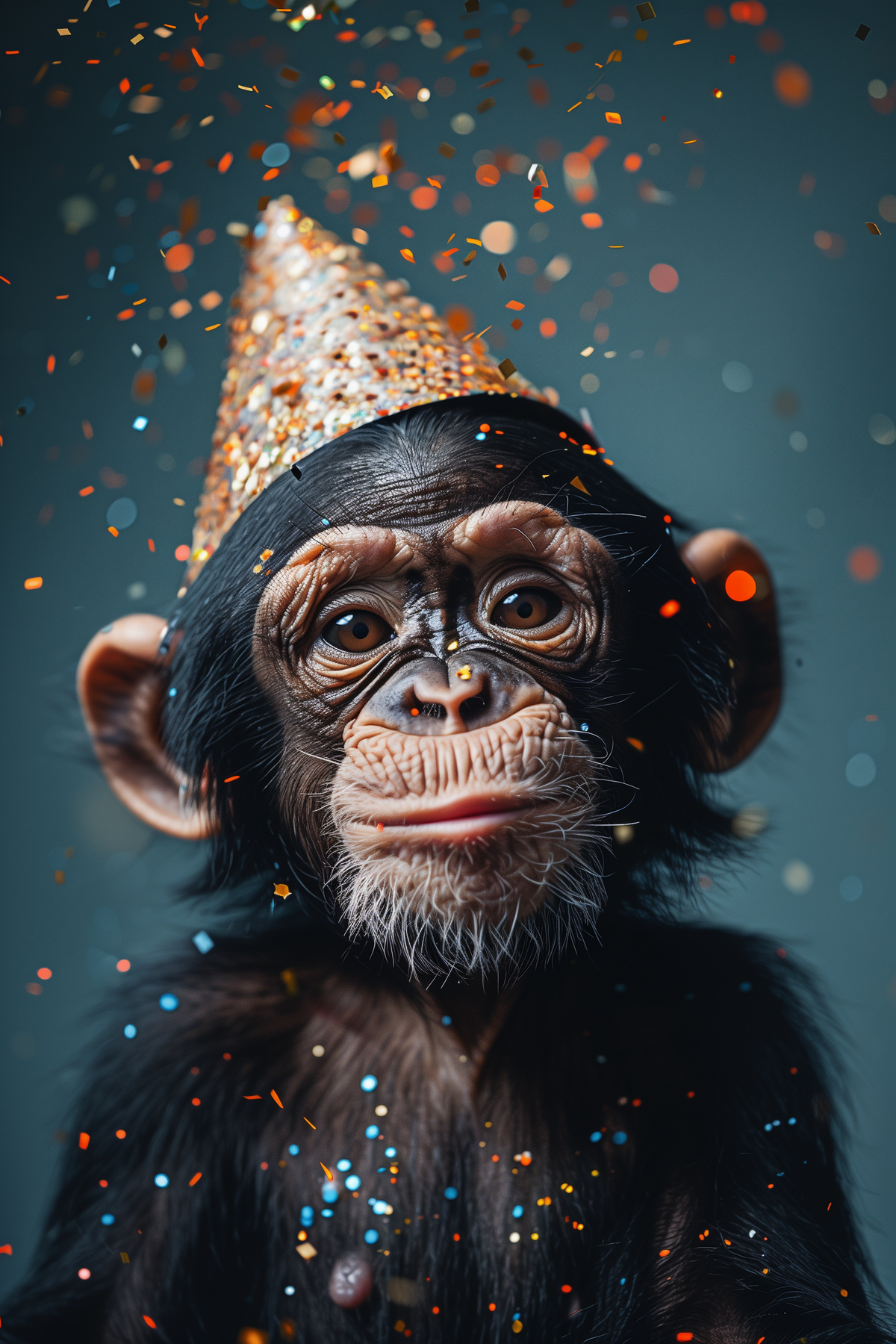 Party Monkey: Festive Chimp in Glitter Hat